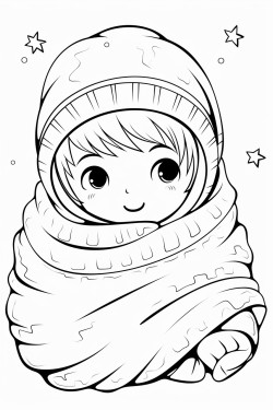 a cute snuggled with a blanket   coloring bookvector white background black and white black drawing