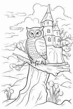 paysage dautomne fort avec un hibou et un enfant