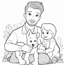 father with daugher and son animals