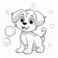 puppy blowing bubbles minimal design exclude background