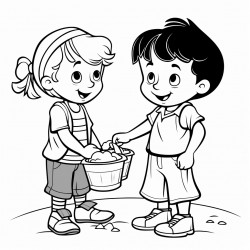 child taking an item from someone with all eyes closed