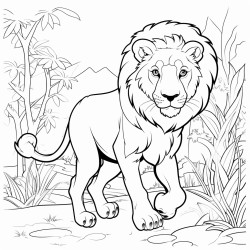a walking lion in the jungle