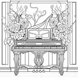 art deco music hall piano floral walls