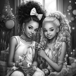 two african american fairies with ponytails with bows playing together in a bedroom full of toys