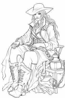 steampunk witch sitting next to a cauldron