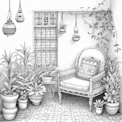 un coin lecture bohme avec un fauteuil en rotin suspendu coussins ethniques tapis marocains plantes