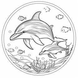 dolphins playing with sea animals around