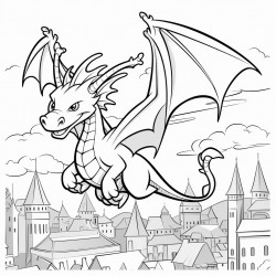 kids dragon coloring in with dragons of different sizes flying in and around a large city c