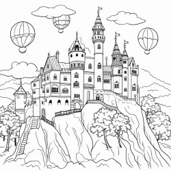 un chateau de sorcire sur un balais volant