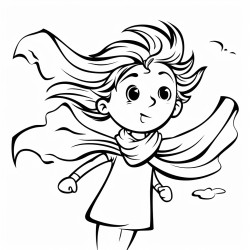 simple kids coloring page of a scarf blowing in the wind