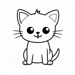 simple and cute cat outline drawing with thin bold lines