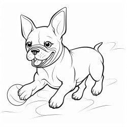 a french bulldog chasing a ball cartoon style