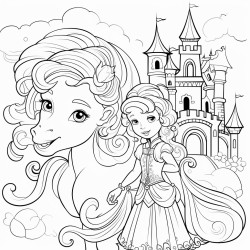 une princesse un chteau un prince une licorne et un arc en ciel et un dragon