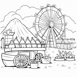 a fairground with bales of hay