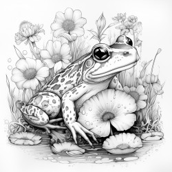 nordic whimsical flowers folk water frog water lily fireflies