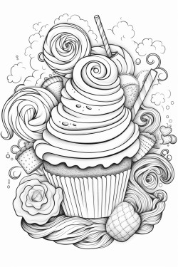 sweets lollipop cupcake candies ect with large rainbow in background
