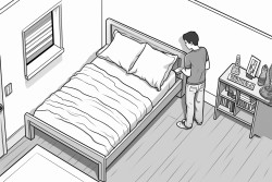 a semi thick lined no shade coming of age teenage boys bedroom from a overhead pov