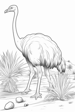 ostrich in the desert with a snake