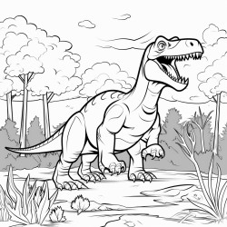 dinosaurio t rex comiendo en un bosque