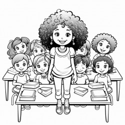 classroom of kinder kids with curly haired teacher