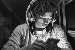 une adolescente en train de se maquiller dans sa chambre avec son tlphone
