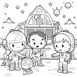 a kawaii astronaut training camp with obstacle courses and simulations
