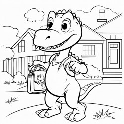 prompt a coloring page of dino a young friendly dinosaur making his way to school no shading