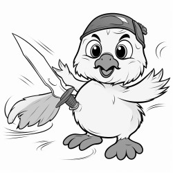 baby chicken holding knife chases walrus