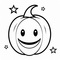 a large friendly jackolantern with stars and a crescent moon in the background the pumpkin should have a cheerful face with thick outlines to make it easy for small children to color