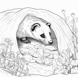 a badger poking its head out of its burrow