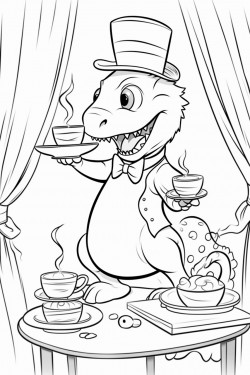 an alligator dancing at a tea party