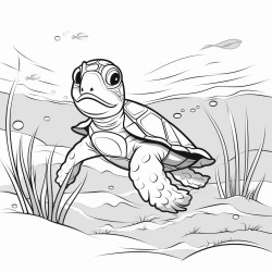 a turtle swimming in a clear pond