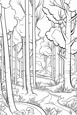 a cute tranquil forest coloring bookvector white background black and white black drawing