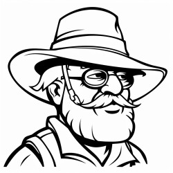 old man fishing in a wide brim fishing hat and no facial hair