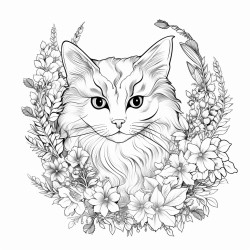cat and flowers