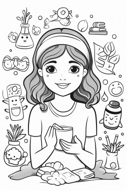 young teenage girl doing self care cartoon aesthetic