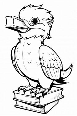 kookaburra carrying library books minimal detail for children 6 to 8 years old