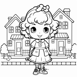 nia en el sector hogar solo con bordes negros para colorear