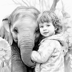 kid and elephant hugging