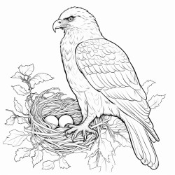 bird of prey sitting on nest with eggs