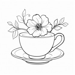 cup with teabag tag coming out little flower on cup