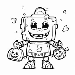 robot halloween with candy simple