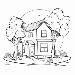 a house with trees grass and a rocking chair