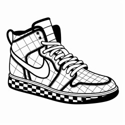 a basketball shoe featuring a checkerboard pattern and a retro aesthetic