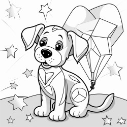 balloon animal dog in forground and large triangles behing the dog as a background