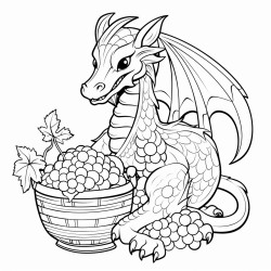 oriental dragon with a  basket of grapes plumes and blackberries