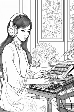 korean american 30 year old girl mixing audio for a concert