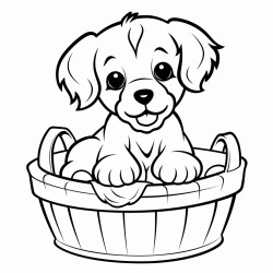 puppy sitting in a basket