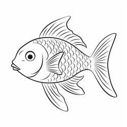 kids coloring page with rainbow fish black and white simple line art style minimalist drawing white background style raw