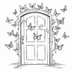 a heavy wooden door  opened with a old fashioned skeleton key to release hundred of butterflies and luna months